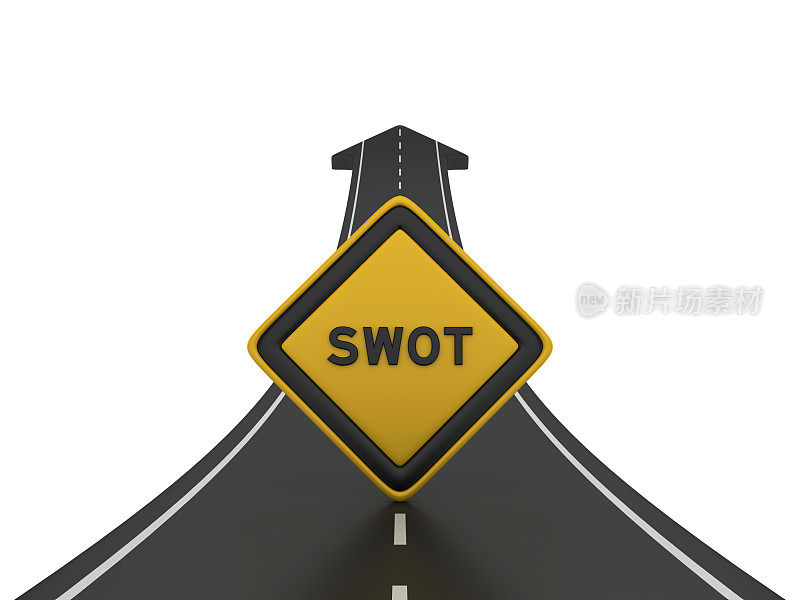 道路箭头与SWOT道路标志- 3D渲染